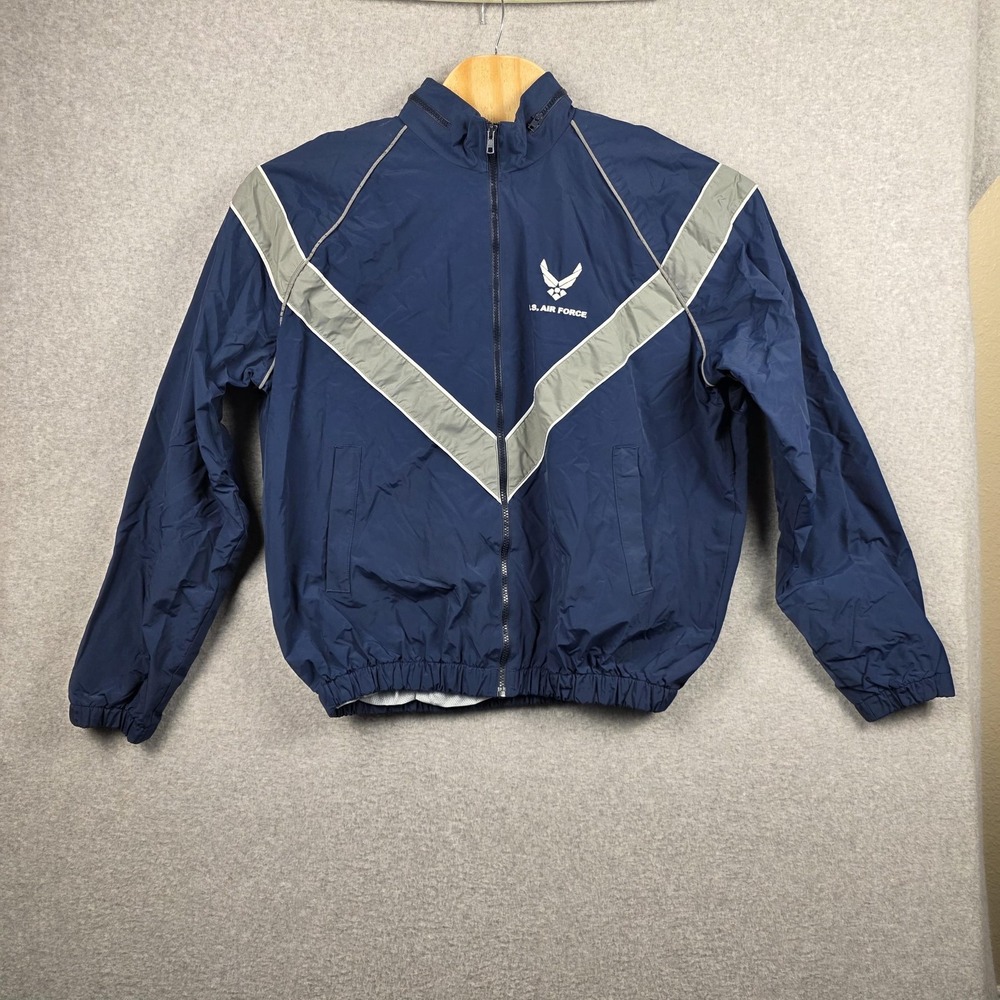 Skilcraft Jacket Mens LT Blue Air Force PTU Windbreaker Hood Reflective Running